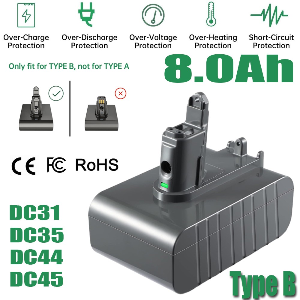 Type-B 8.0Ah Battery for Dyson DC31 DC34 DC35 DC44 DC45 DC46 DC55 DC56 8000mah