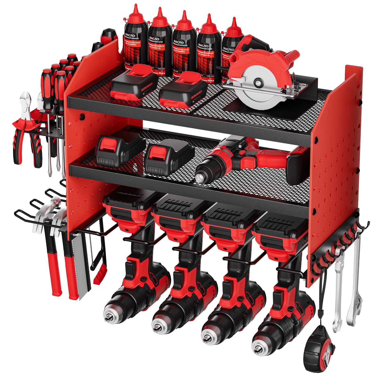 VEVOR Power Tool Organizer Wall Mount 3-Layer Drill Storage Rack 4 Drill Holders
