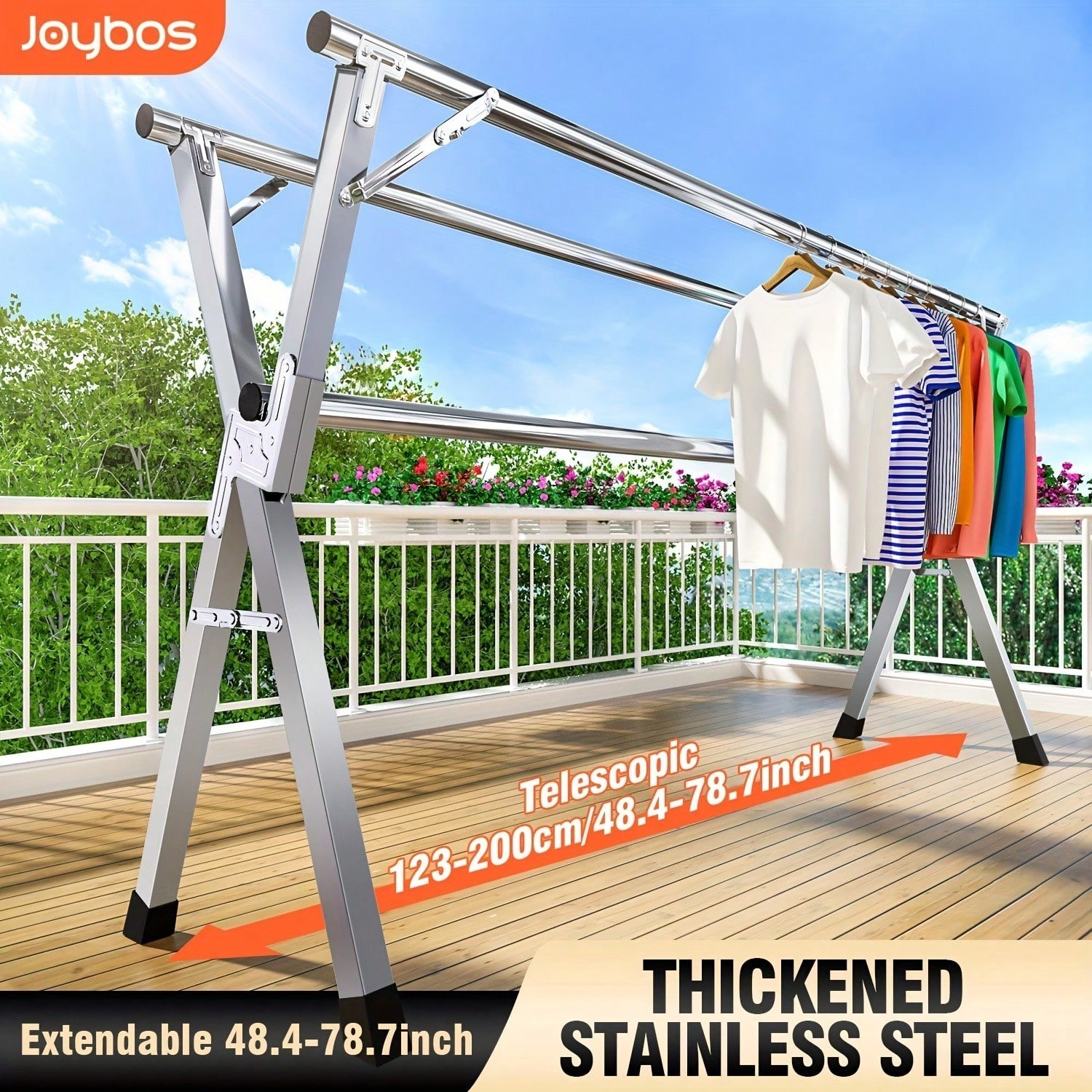 Joybos 78.7 Foldable Stainless Steel Clothes Drying Rack For Indoor Outdoor