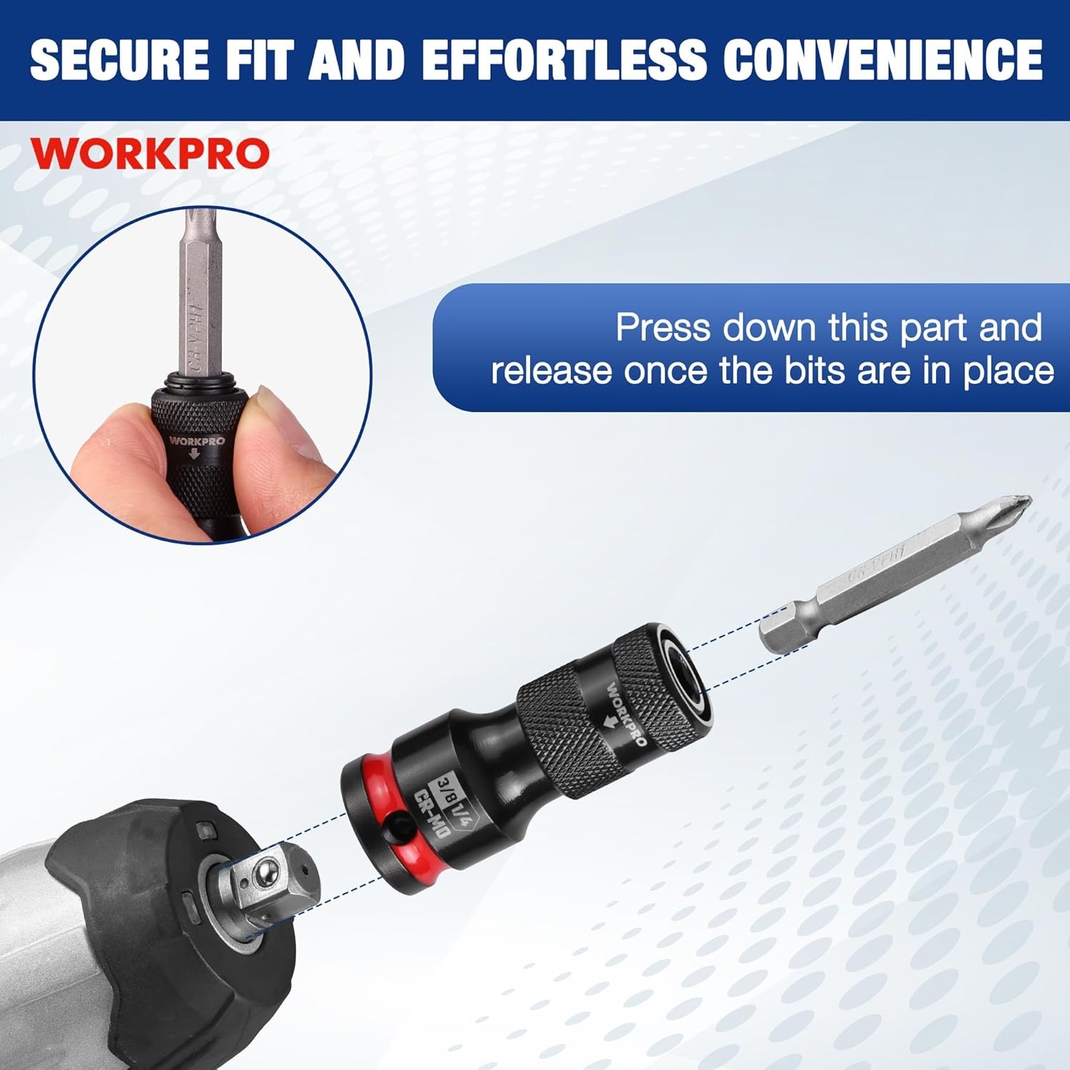 WORKPRO 1/2″ 3/8″ 1/4inch Quick Release Hex Impact Socket Adapter Bit Holder Set