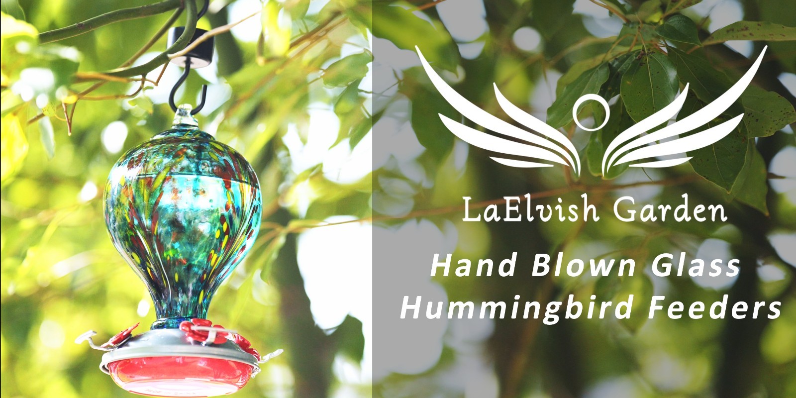 Hummingbird Feeder 32oz Glass with Ant Moat Hanging Teal Blue
