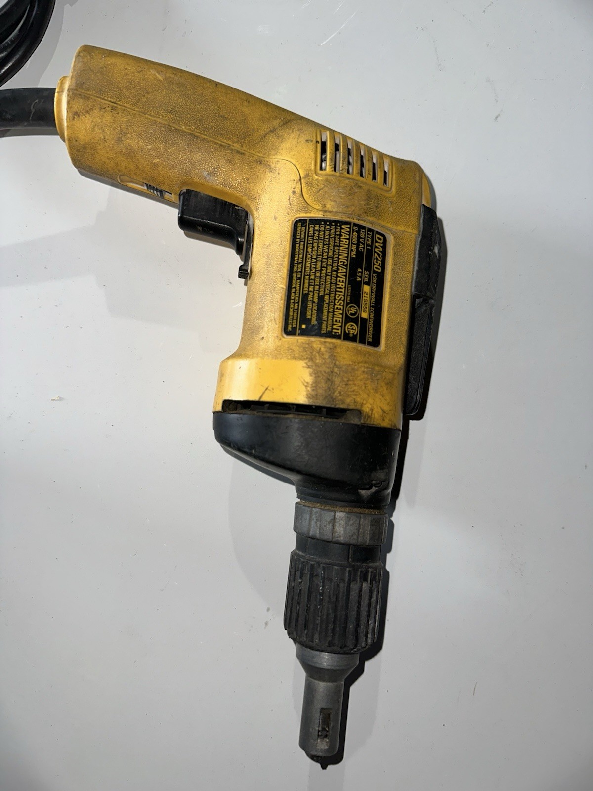 DEWALT DW250 Drywall Screwdriver Corded Electric 120V 0-4000 RPM Yellow/Black
