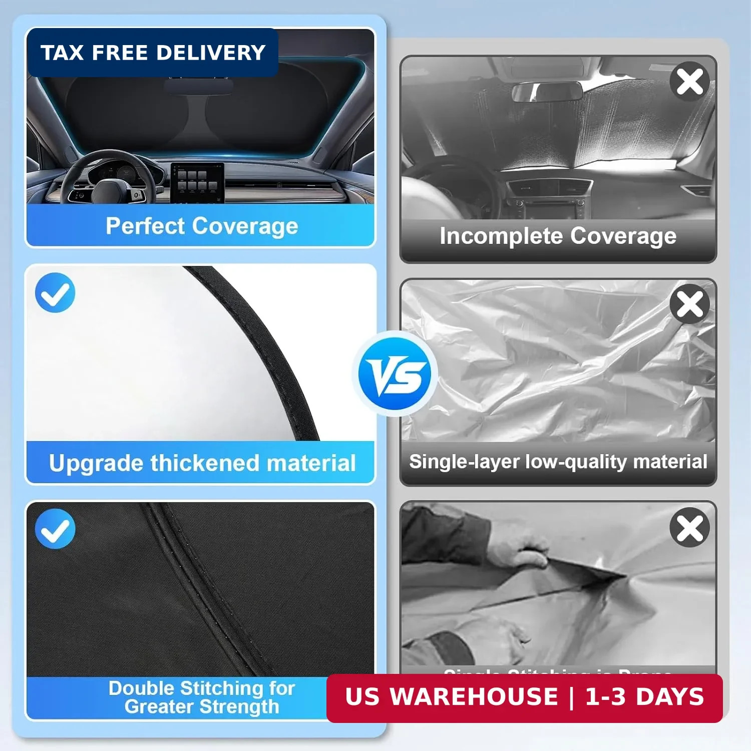 JUSTTOP Car Sun Shade Windshield – Foldable Sun Car Window Shield 300T Coated Si
