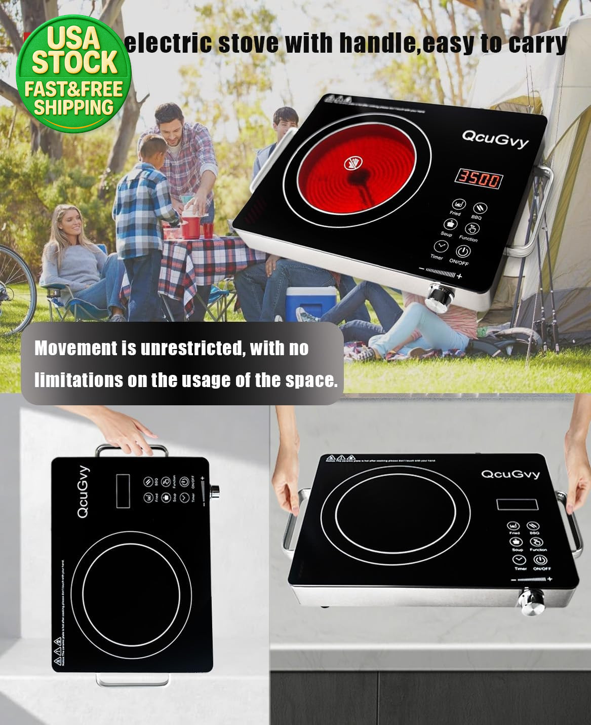 Portable Infrared Electric Burner 3500W Glass Hot Plate Cooktop Touch Control