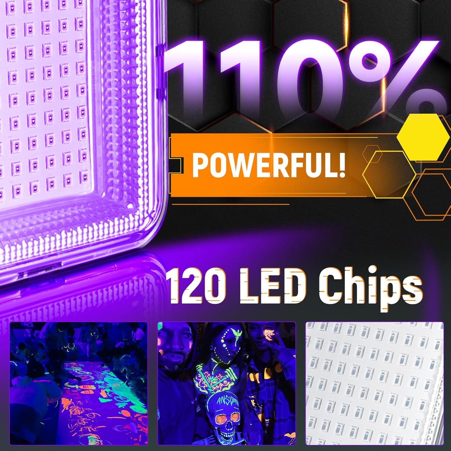 Rechargeable 5000Mah LED Black Light, 120 UV Led, IP65 Waterproof & Magnetic, Lo