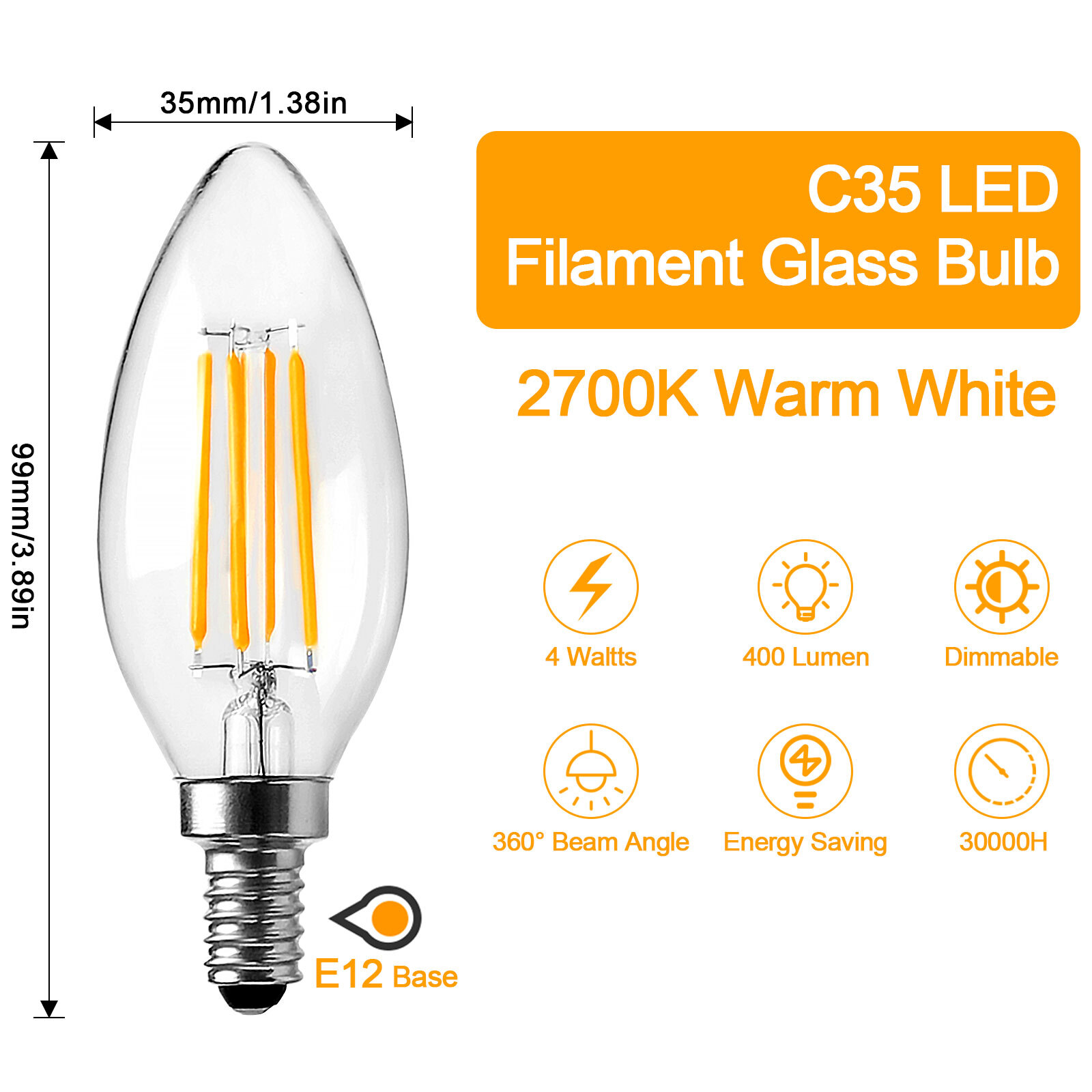 BRIMAX E12 LED Candle Light Bulbs Candelabra Chandelier Bulb Replacement 40W 60W