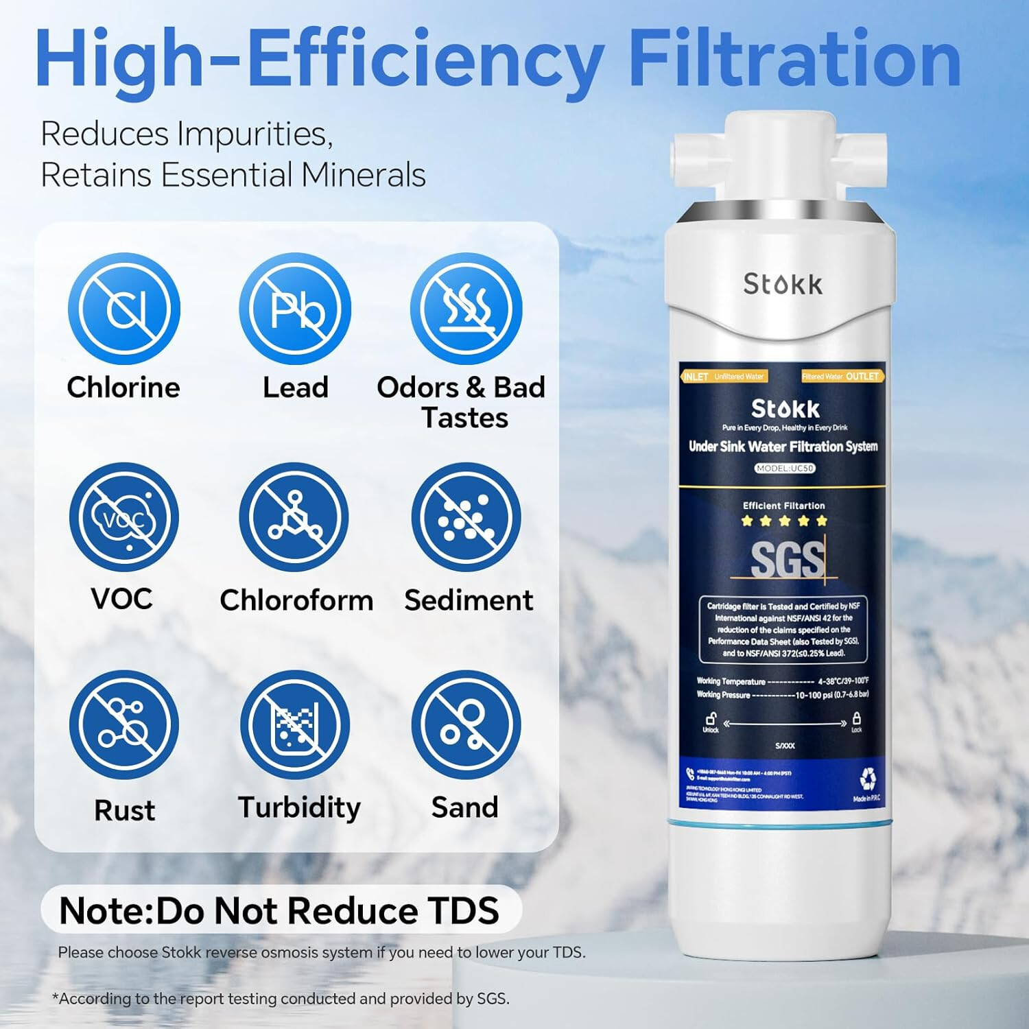 Stokk UC50 Under Sink Water Filter, Reduces Lead, Chlorine, Bad Taste & Odor New