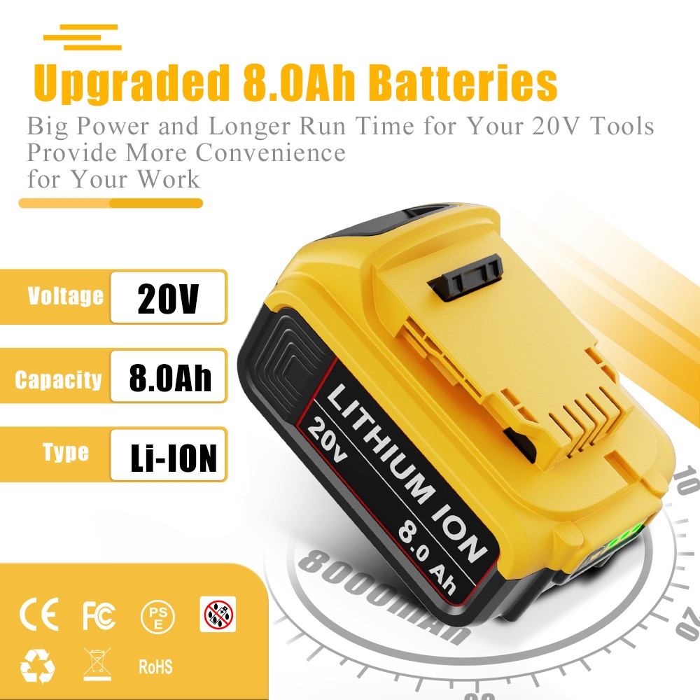 1/4PACK For DeWalt 20V 20 Volt Max 8.0AH Lithium Ion Battery DCB206-2 DCB205-2