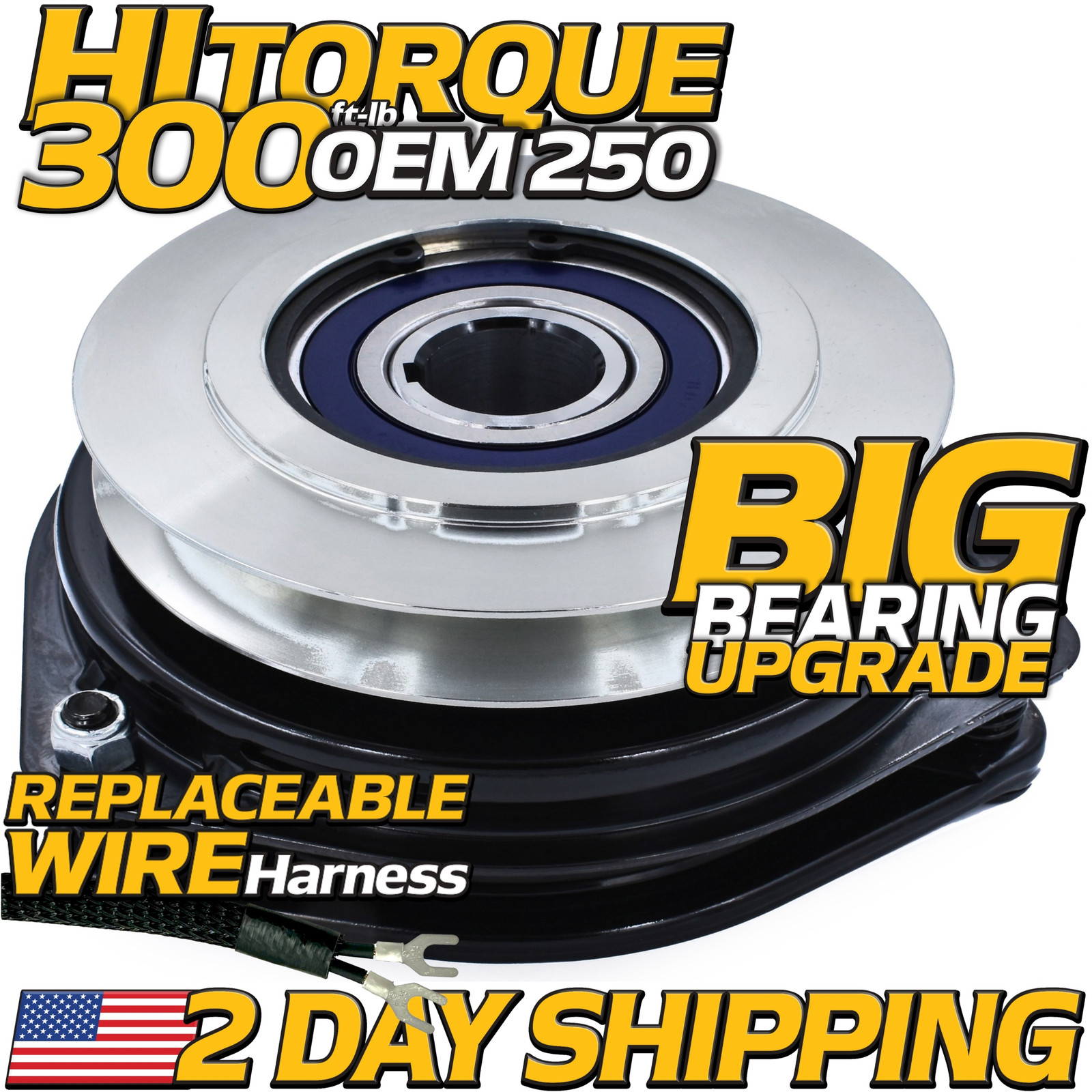 462339 HiTorq 300ftlb (OEM 250) BIGBearing PTO Clutch for Scag w/Replacable Wire