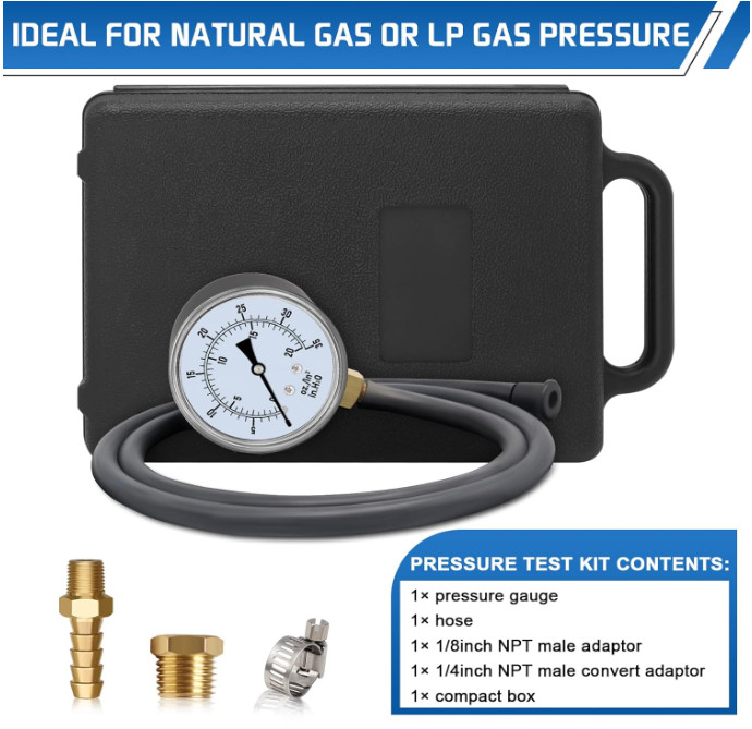 Gas Pressure Tester Manometer 0-35″ W.C with Gauge Hose for Natural LP Gas