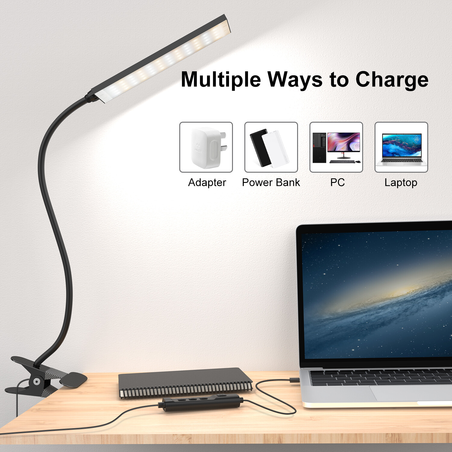 Adjustable LED Lamp Dimmable Clip-On Desk Lamp Flexible Reading Light Flexible