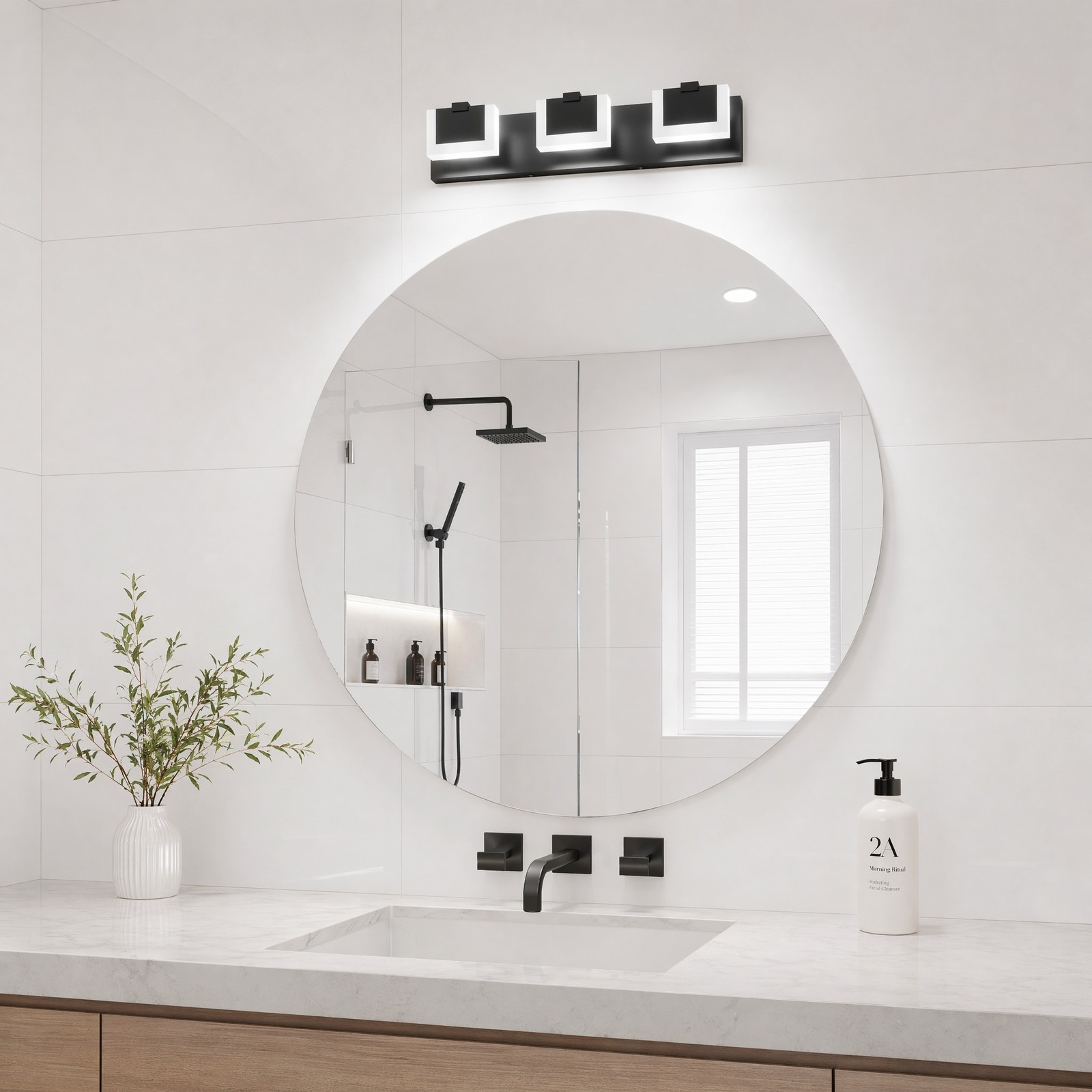 22 in 3 Light Black Dimmable LED Vanity Bathroom Over Mirror Wall Sconce Fixture