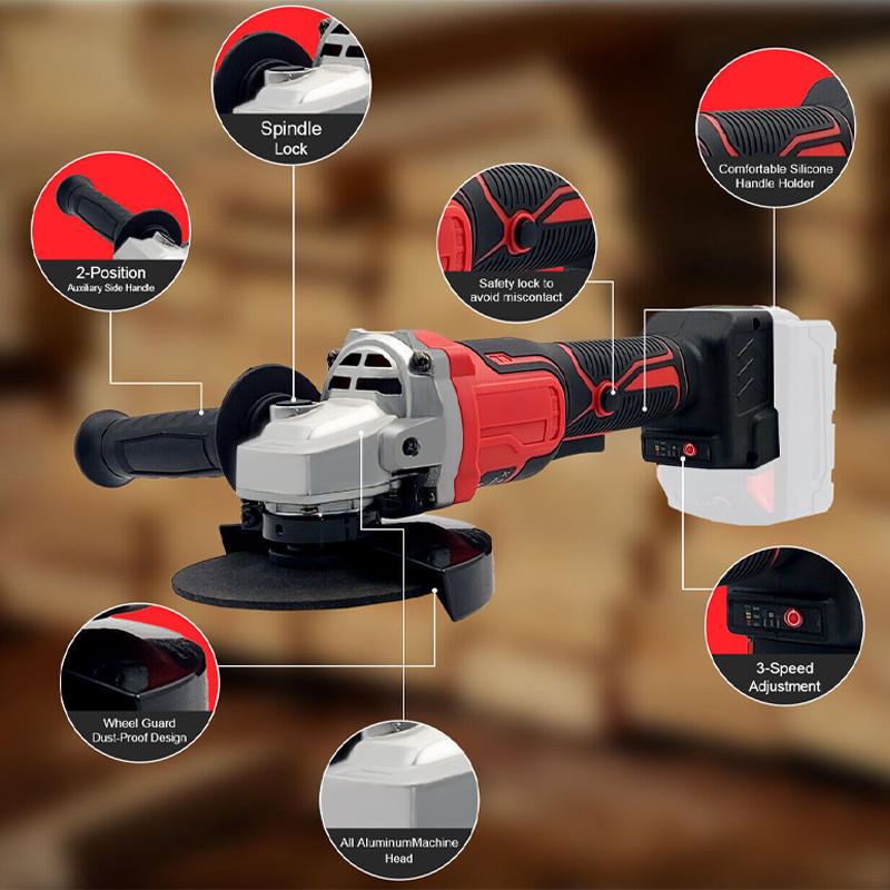 Brushless Cordless Angle Grinder with 21V Battery Charger & Cutting Disc Power