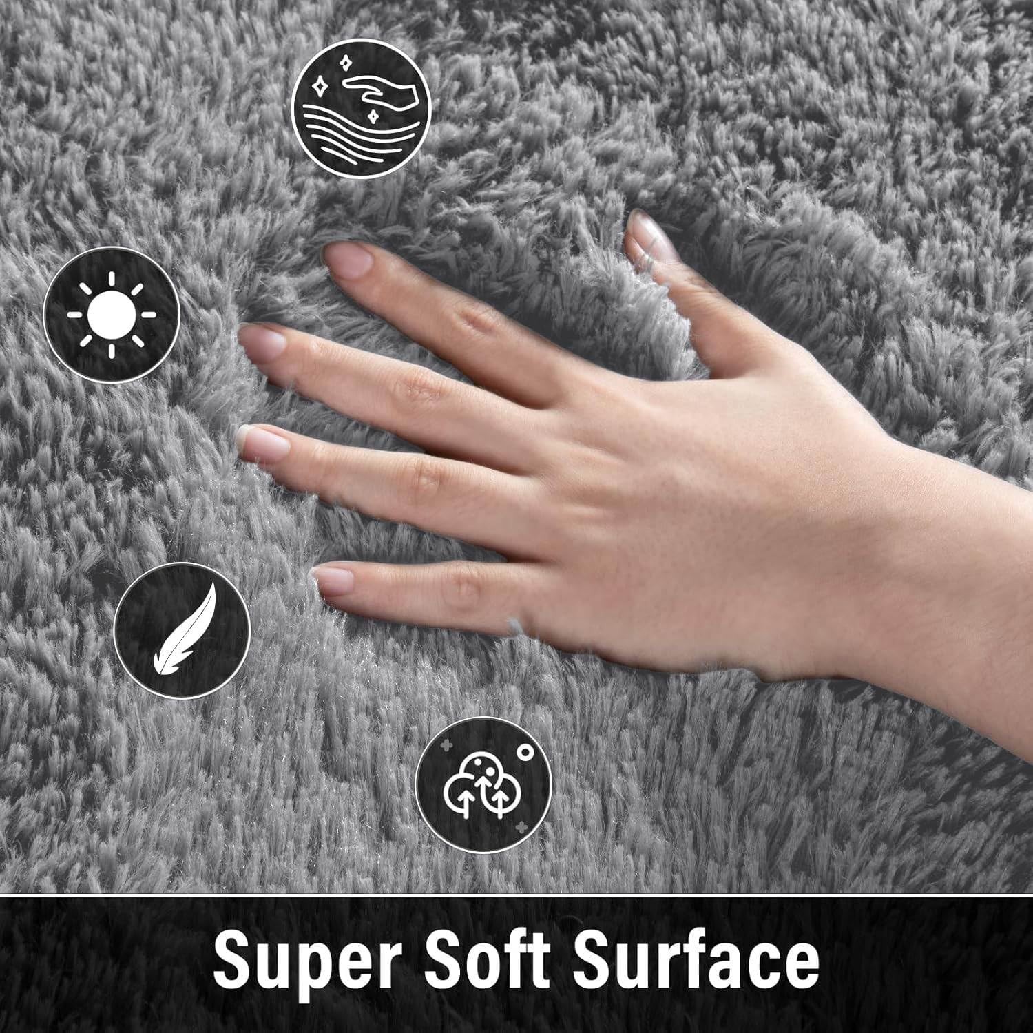 Soft and Cozy 5′ x 8′ Fluffy Area Rug – Stylish Modern Grey Decor for Any Room