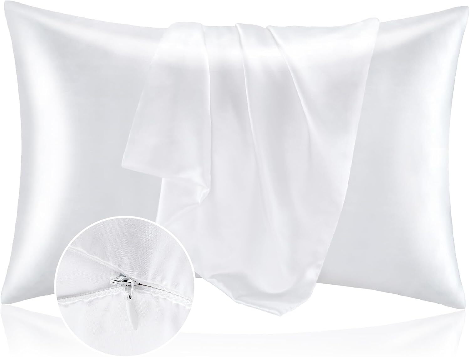 Satin Pillowcase with Zipper 2 Pack Standard Size 20×26 Coral Silk Like Cooling