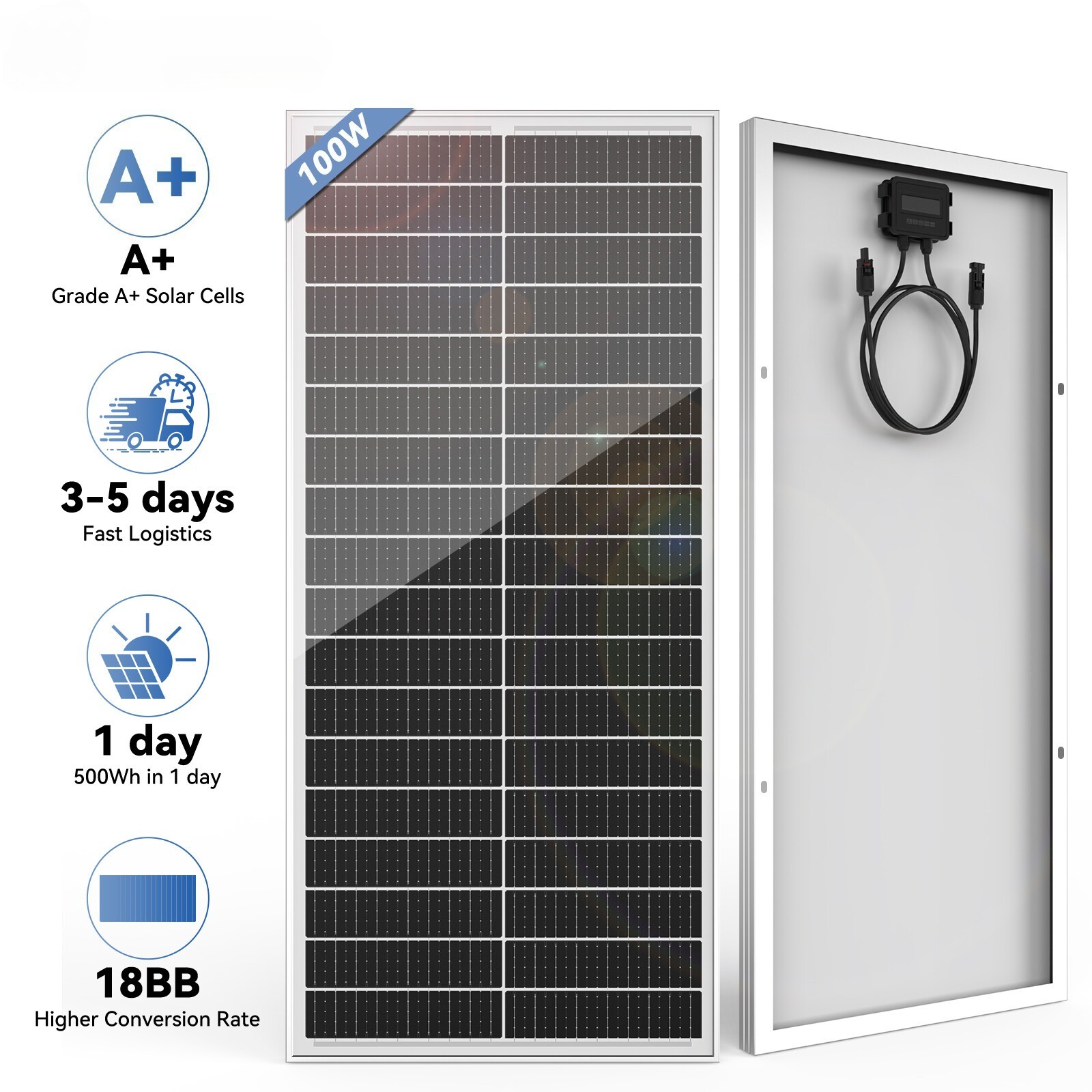 100W Watt Mono N-Type Solar Panel 18BB 25% Boat High Conversion RV Home Car