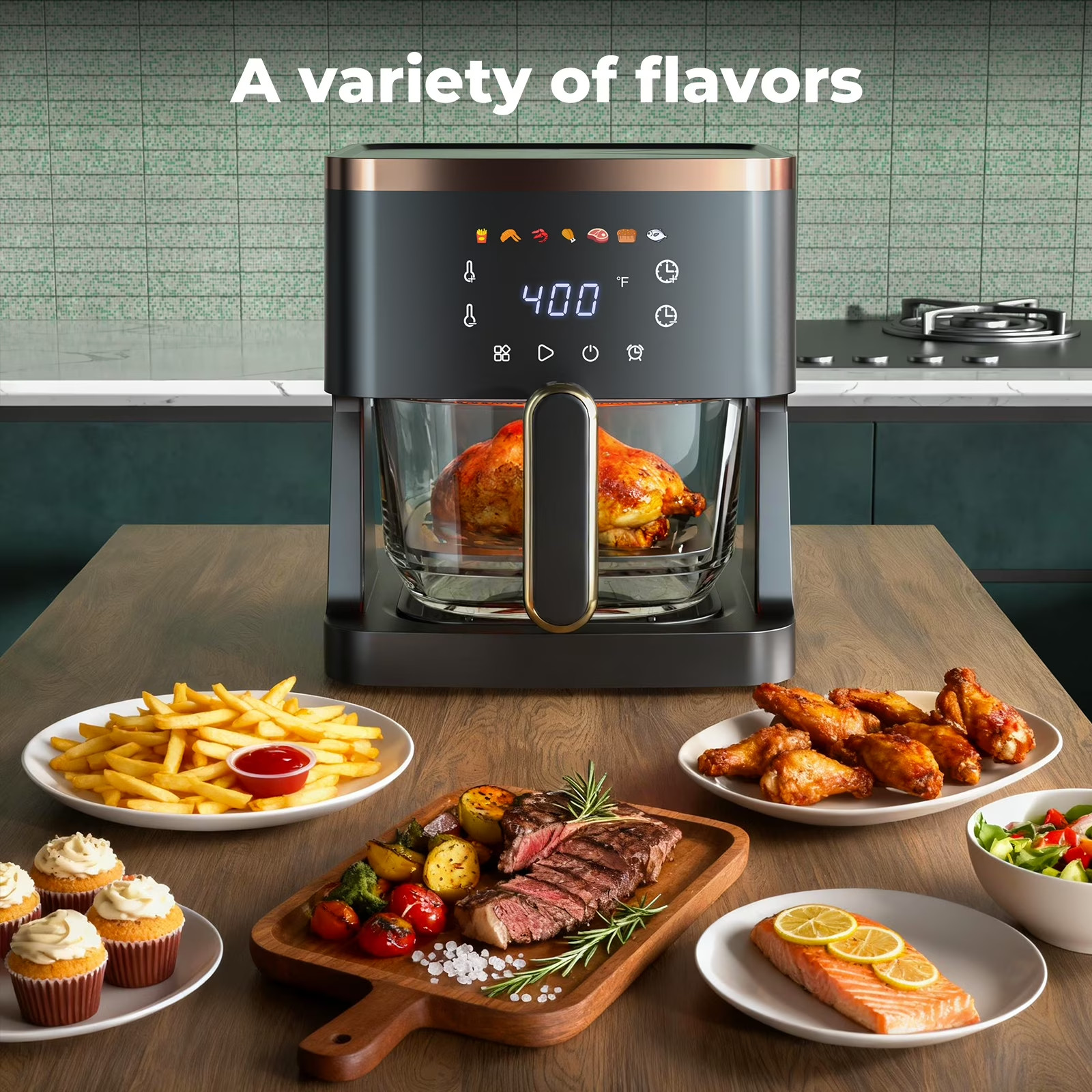 7-in-1 Air Fryer, 5 QT Glass Basket Fryer, 360° Cooking Window, 1400W Precise