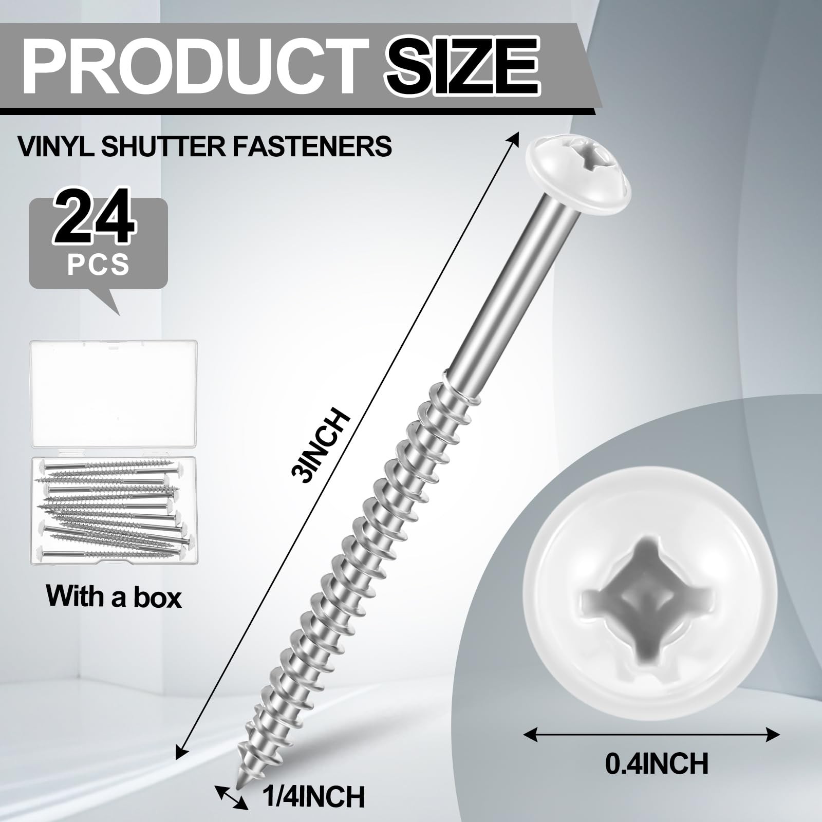 24 PCS 3 Inch White Painted Metal Carbon Steel Screws Vinyl Shutter Fasteners
