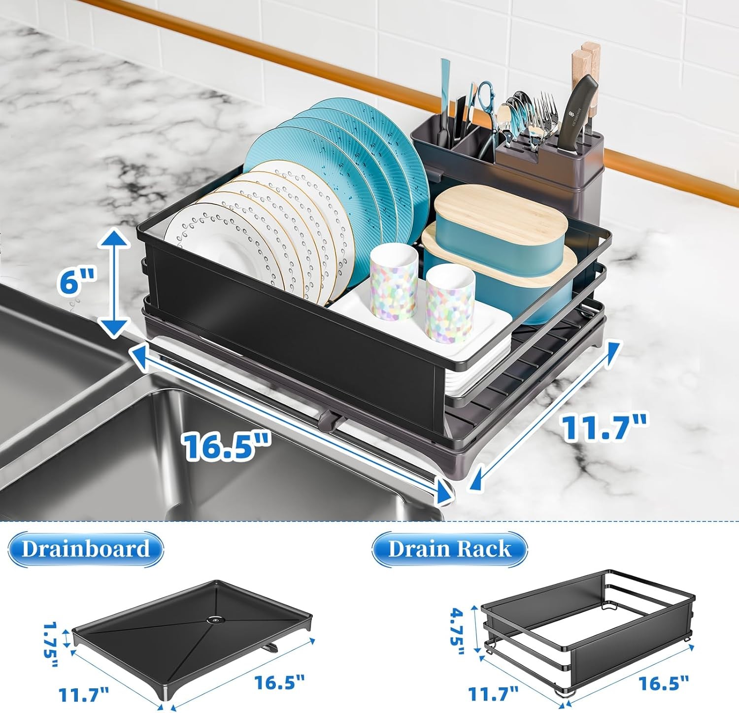 Dish Rack,Steel Dish Drying Rack for Kitchen Counter,Dish Drainer-Large Capacity