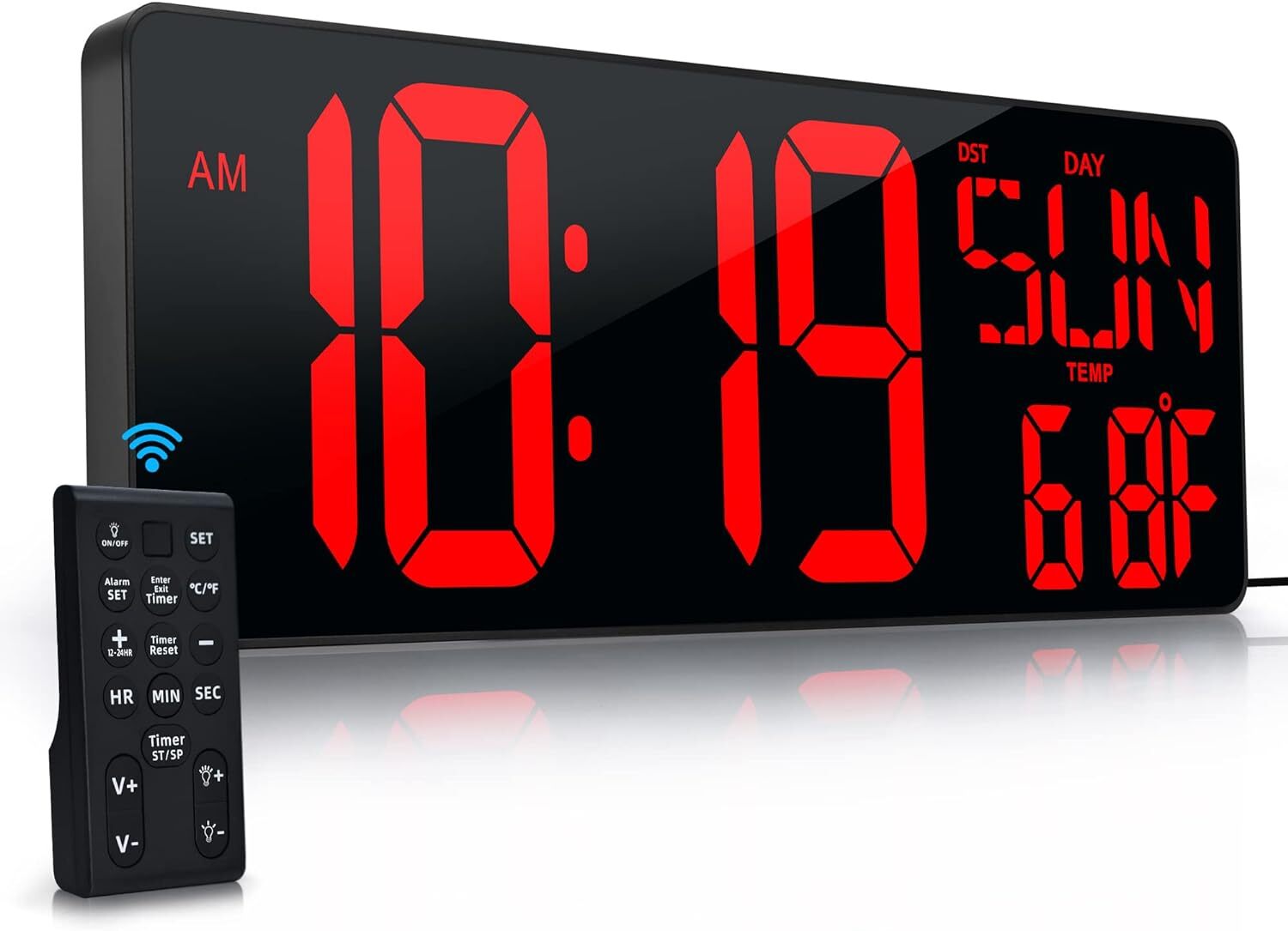 17.2″ Large LED Digital Wall Clock w/ Remote Control &Auto-Adjustable Brightness