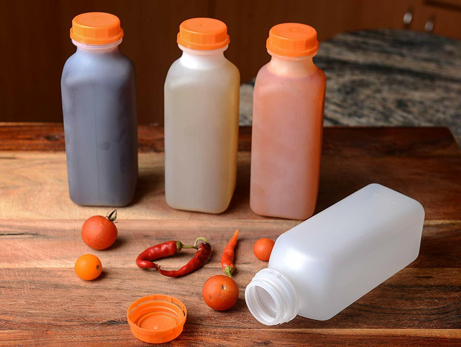 300 Pack Empty Translucent Plastic Juice Bottles with Tamper Evident Caps 16 Oz.