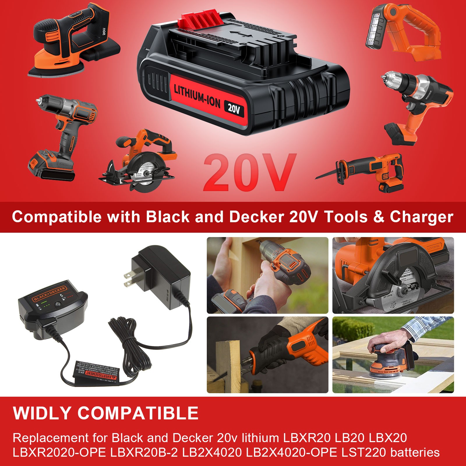 1-2PACK 20V Lithium-ion 3.8Ah Battery for BLACK DECKER 20 Volt LBXR20 LBX20 LB20