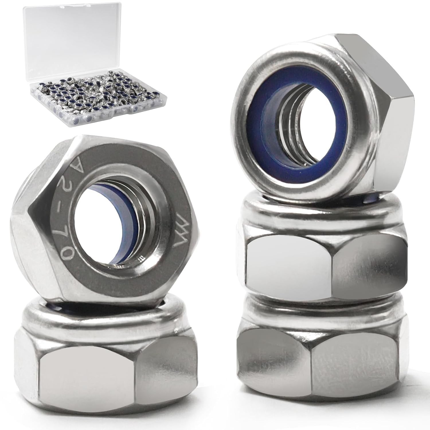 190 Pack M5-0.8mm Nylon Insert Hex Lock Nuts, 304 Stainless Steel A2-70 Lockn…