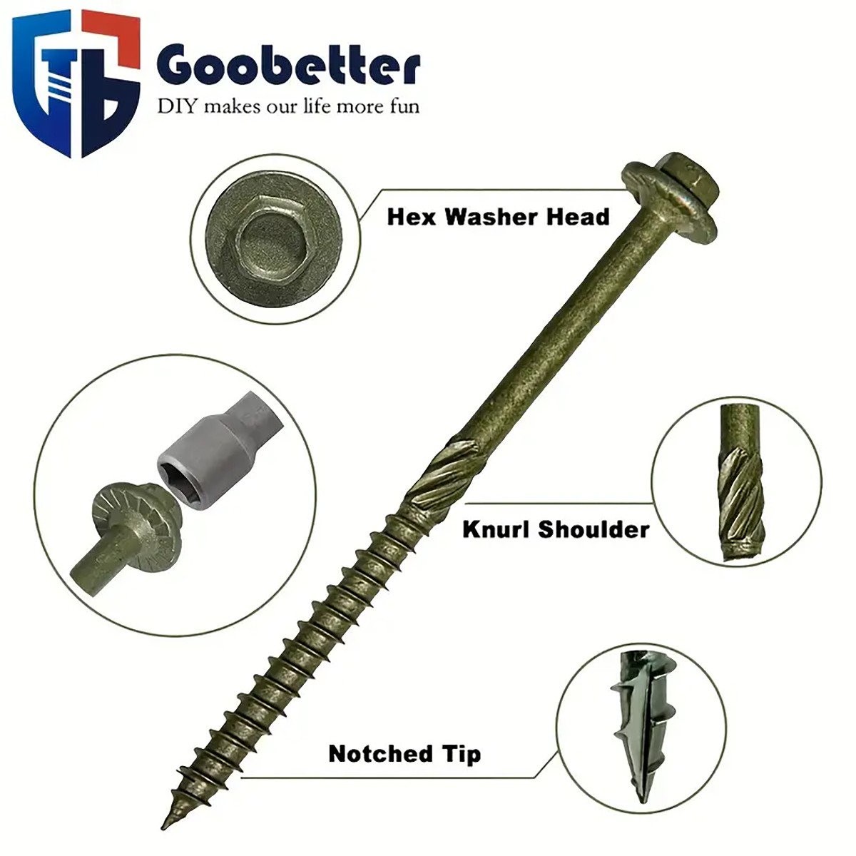 Heavy-Duty Green Timber Structural Wood Screws with Hex Socket 14*10″ Extra Long