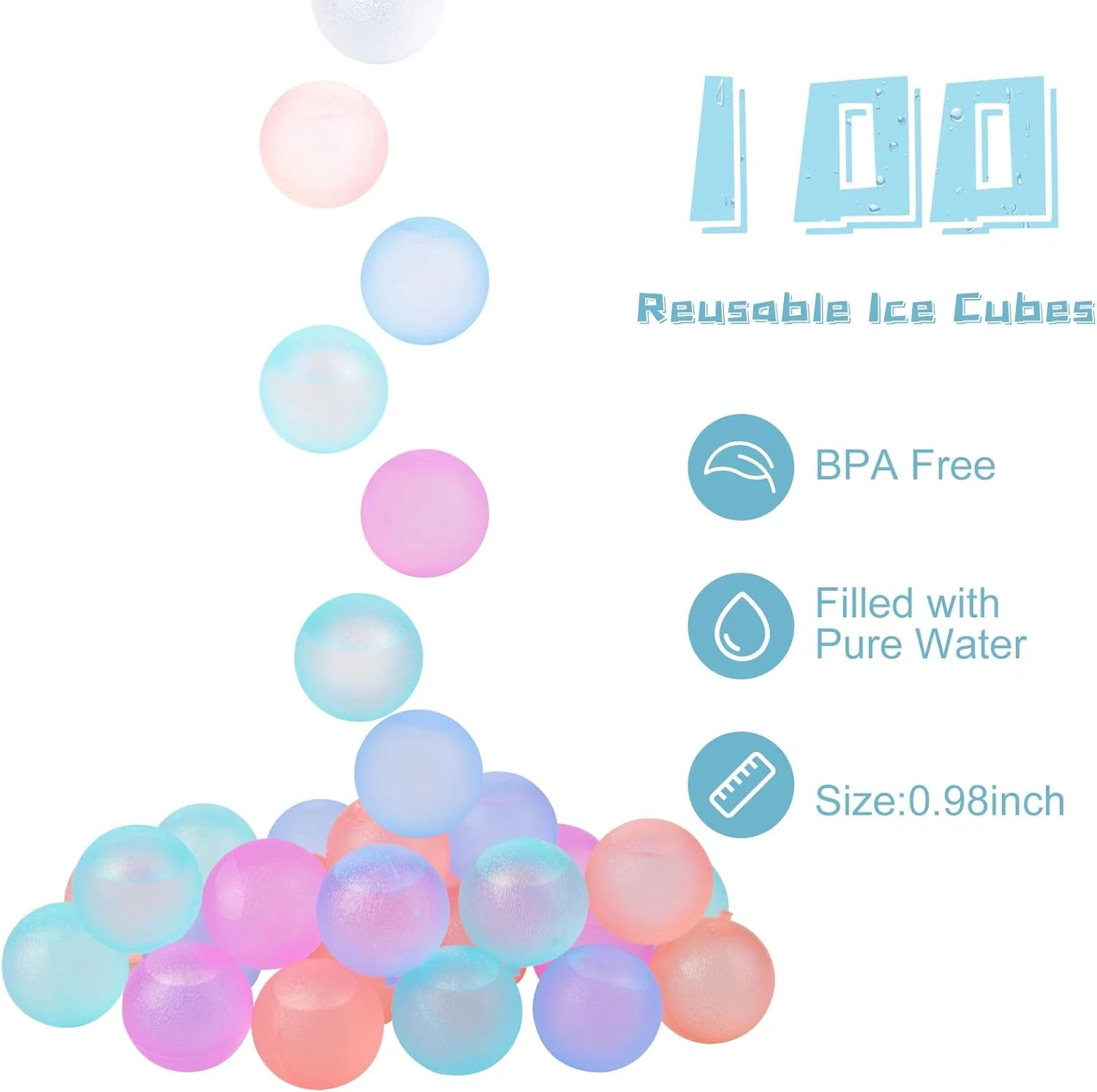 100 Pack Color-Changing Reusable Ice Cube for Drinks, Colorful round Shape Plast