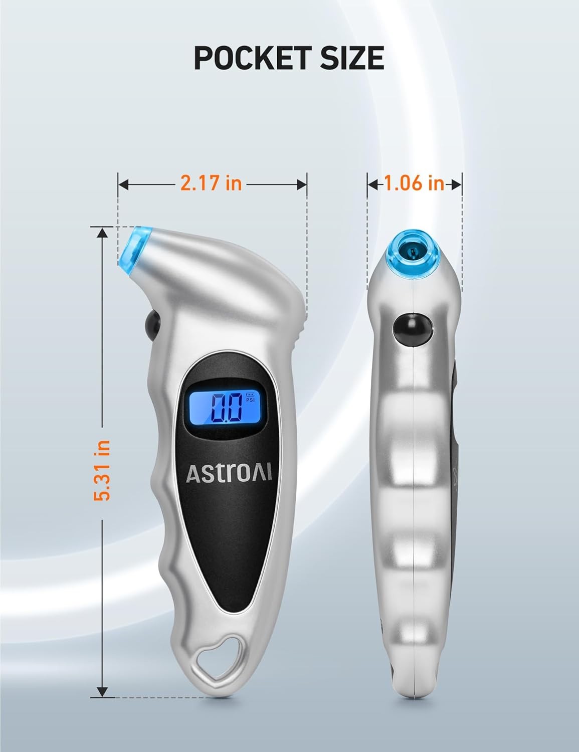 AstroAI Silver Digital Tire Pressure Gauge 0-150PSI Backlight LCD
