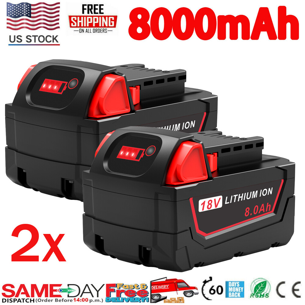 2x 8.0AH Battery For Milwaukee For M18 Lithium-ion Extended Capacity 48-11-1860