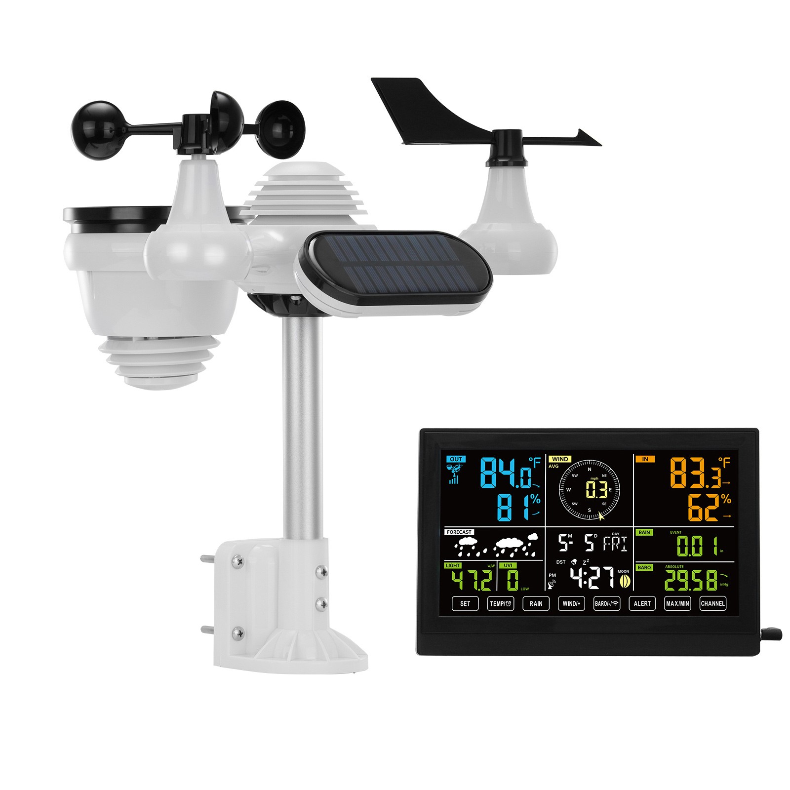 VEVOR 7-in-1 Wireless Weather Station 7.5 in Large Display for Indoor Outdoor