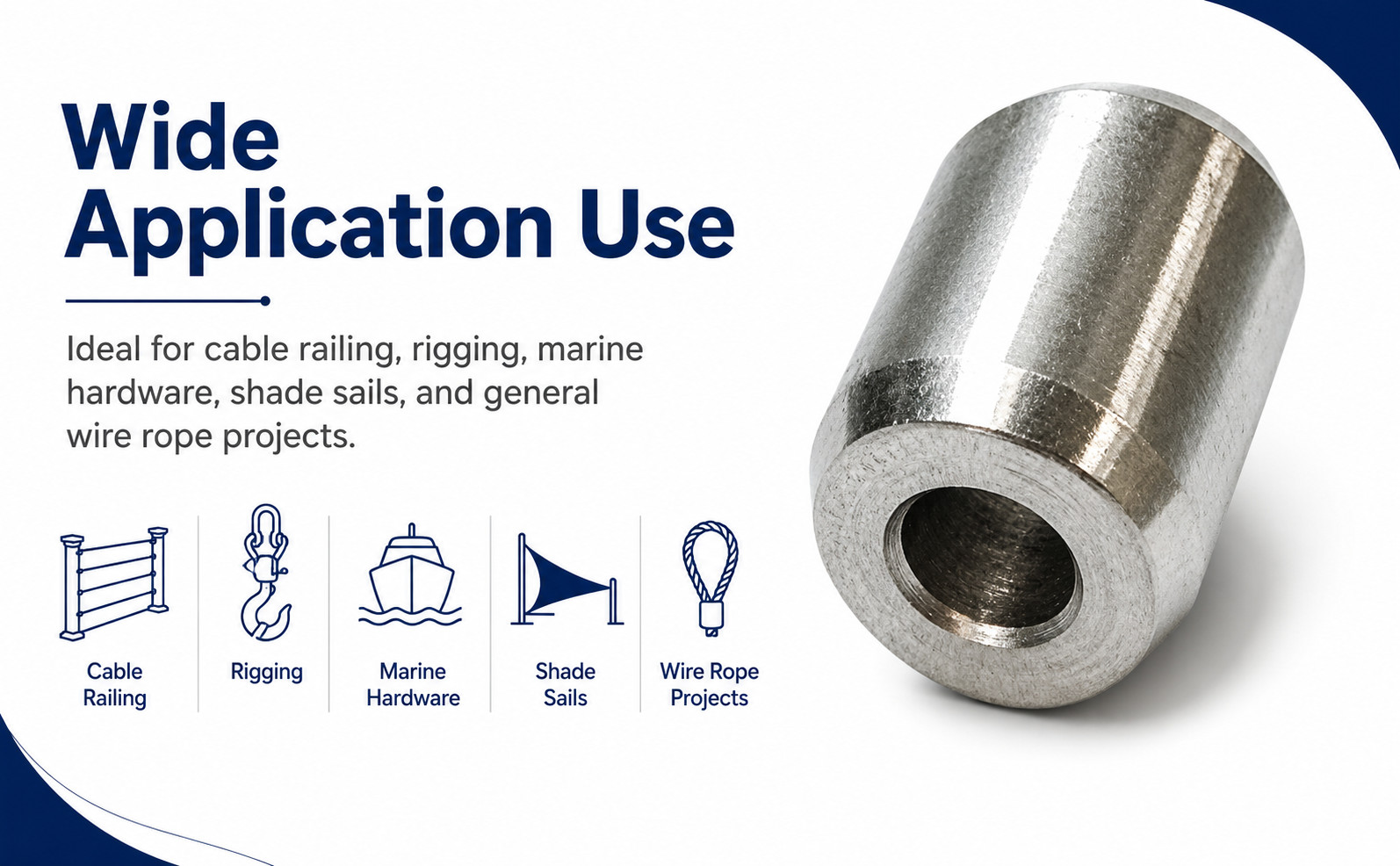 1/8″ Wire Rope Button Stop Clips Cable Ferrules Stainless Steel 316 Marine 4 Pcs