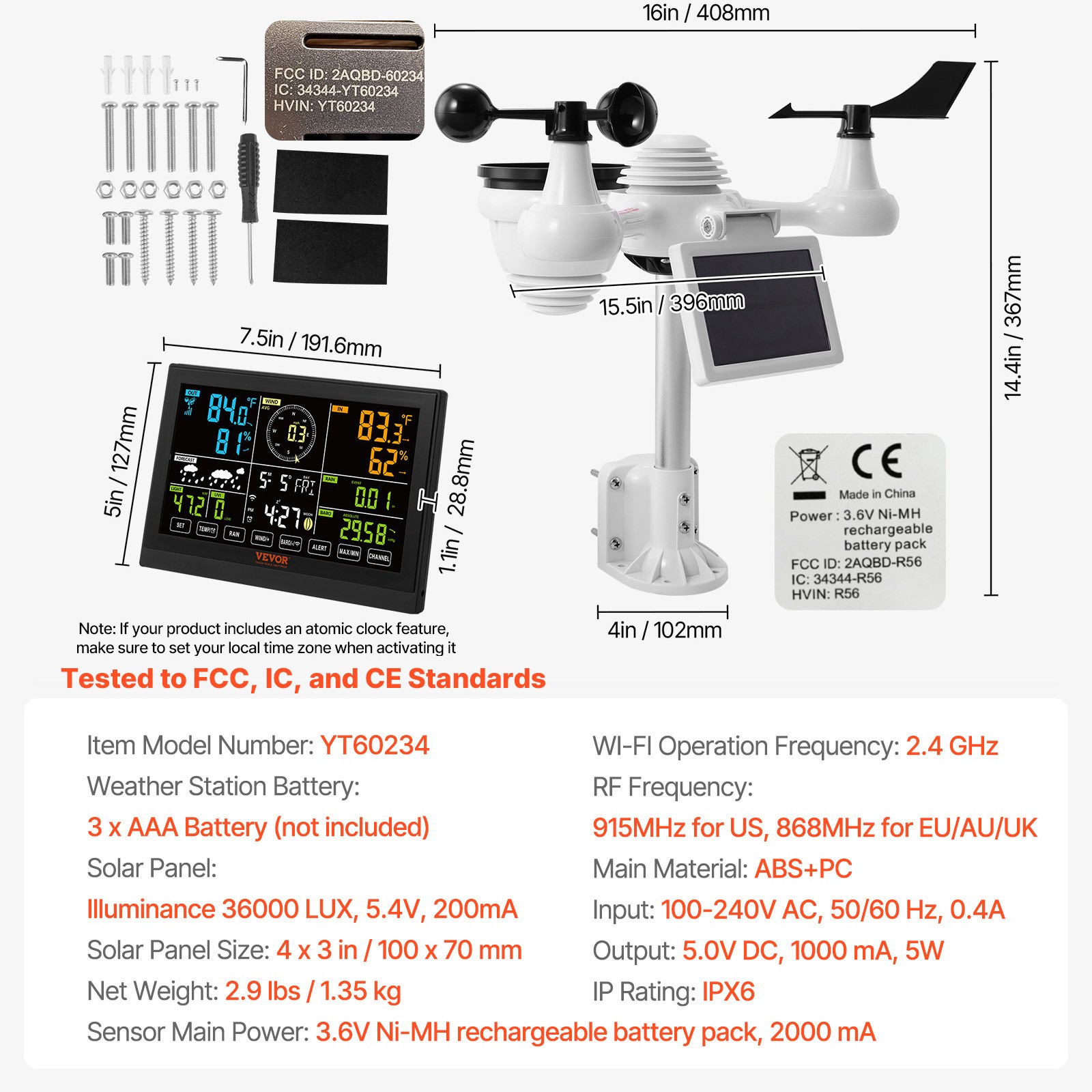VEVOR 7-in-1 Wi-Fi Weather Station 7.5 in Color Display Wireless Outdoor Sensor