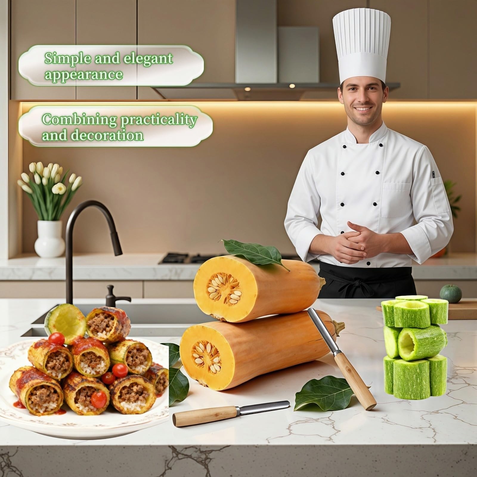 2-Pack Vegetable Corer Tool – 8″ Stainless Steel Silver And Natural Wood