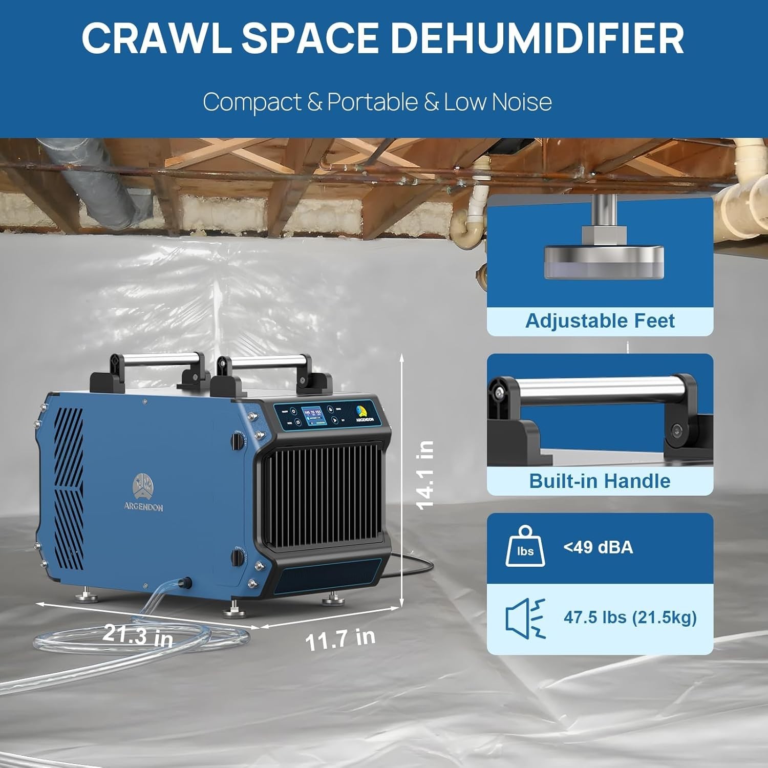 ARGENDON 145 Pint Crawl Spaces Dehumidifier with Pump for Basement 1800 Sq.Ft