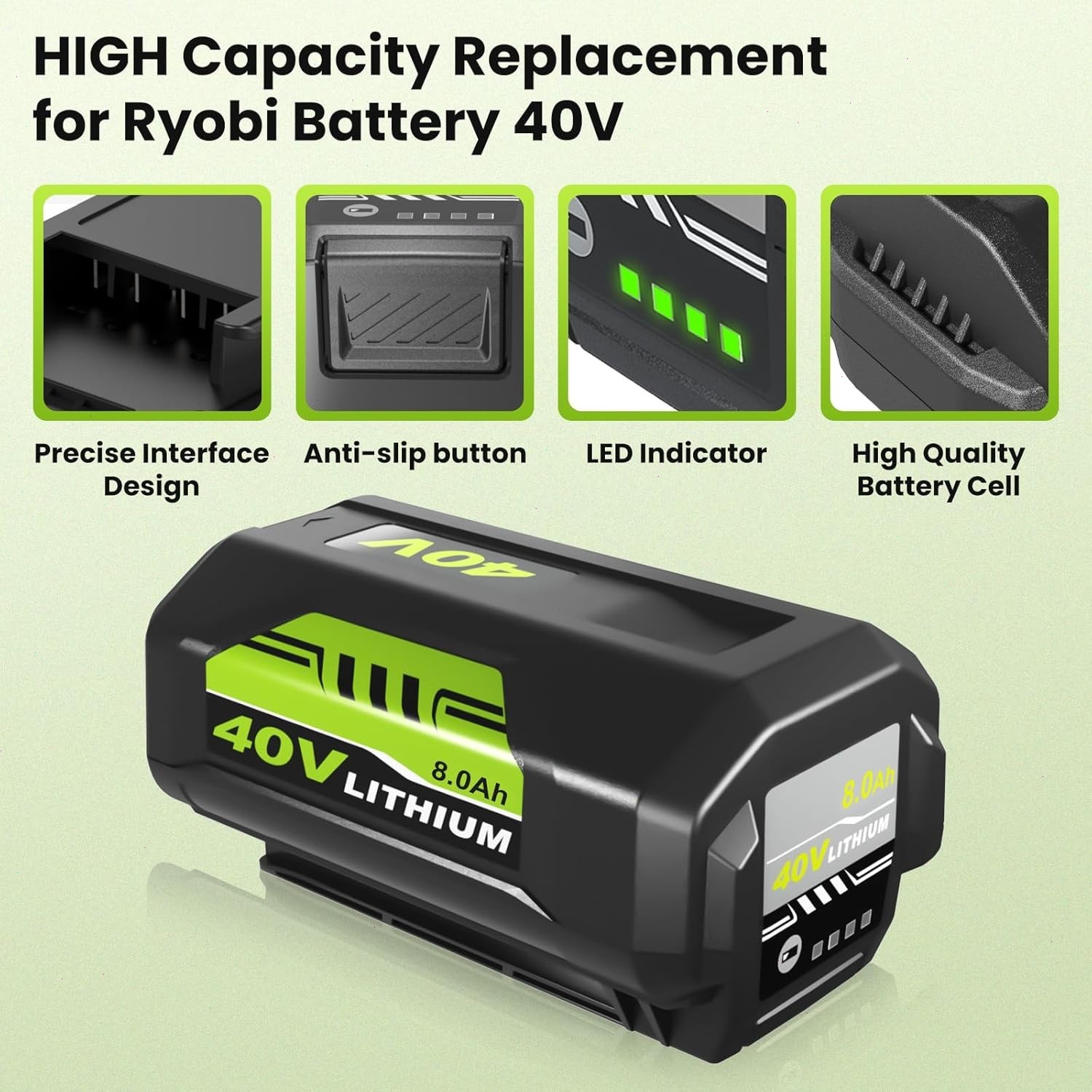40V 8.0Ah Battery for Ryobi 40 Volt Lithium OP4050 OP40602 OP40261 OP4060 OP4030