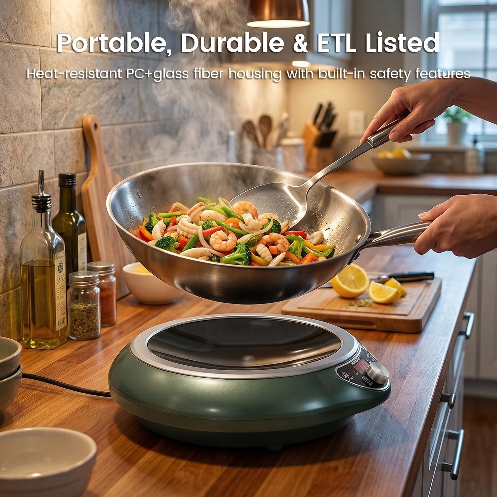 Abangdun 1700W 100V~185V Induction Cooktop Concave Wok Burner Portable Stove