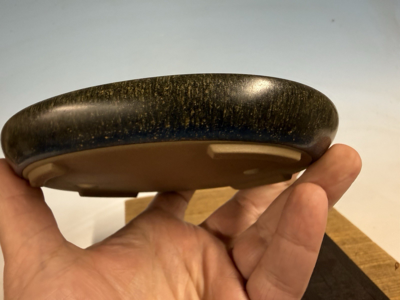 Japanese Unknown Maker Shohin Bonsai Tree Pot 6 1/8” Beautiful Blue Glaze
