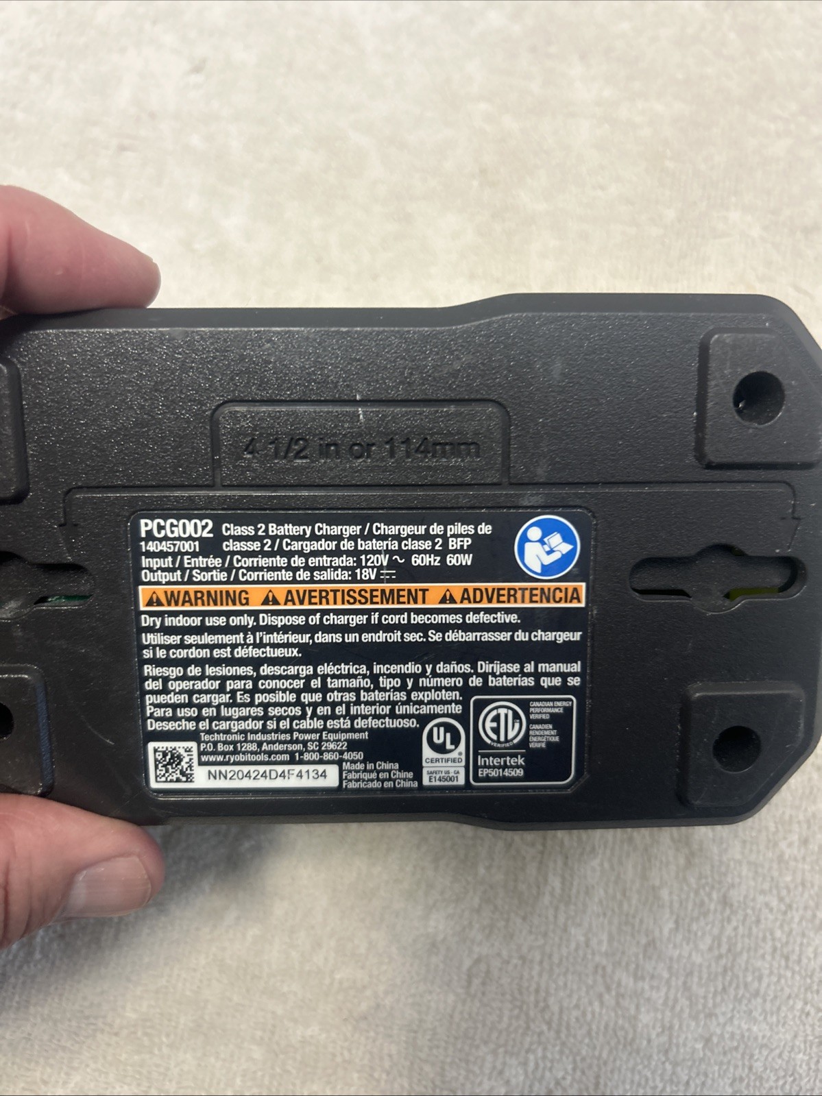 Ryobi PCG002 18v Battery Charger