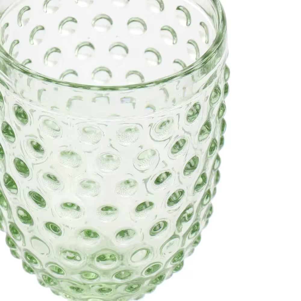 6 Piece 14.2 Oz. Clear Glass Hobnail Goblet Drinkware Set in Green