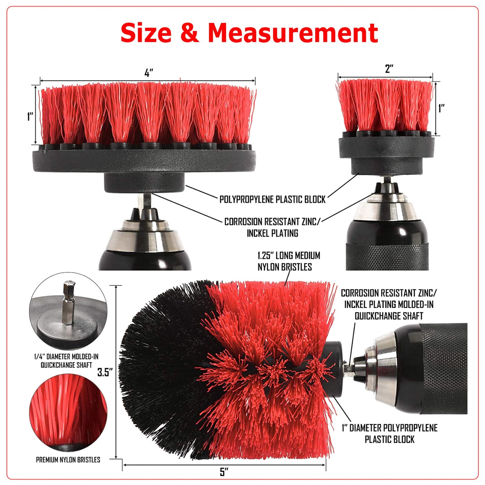 4PCS Drill Brush Set Power Scrubber Drill Attachments Carpet Tile Grout Cleaning