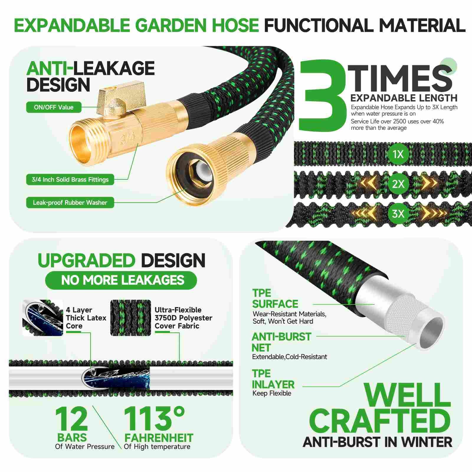 Outdoor Expandable Flexible Garden Water Hose Magic Pipe 20/40/60/80/120ft