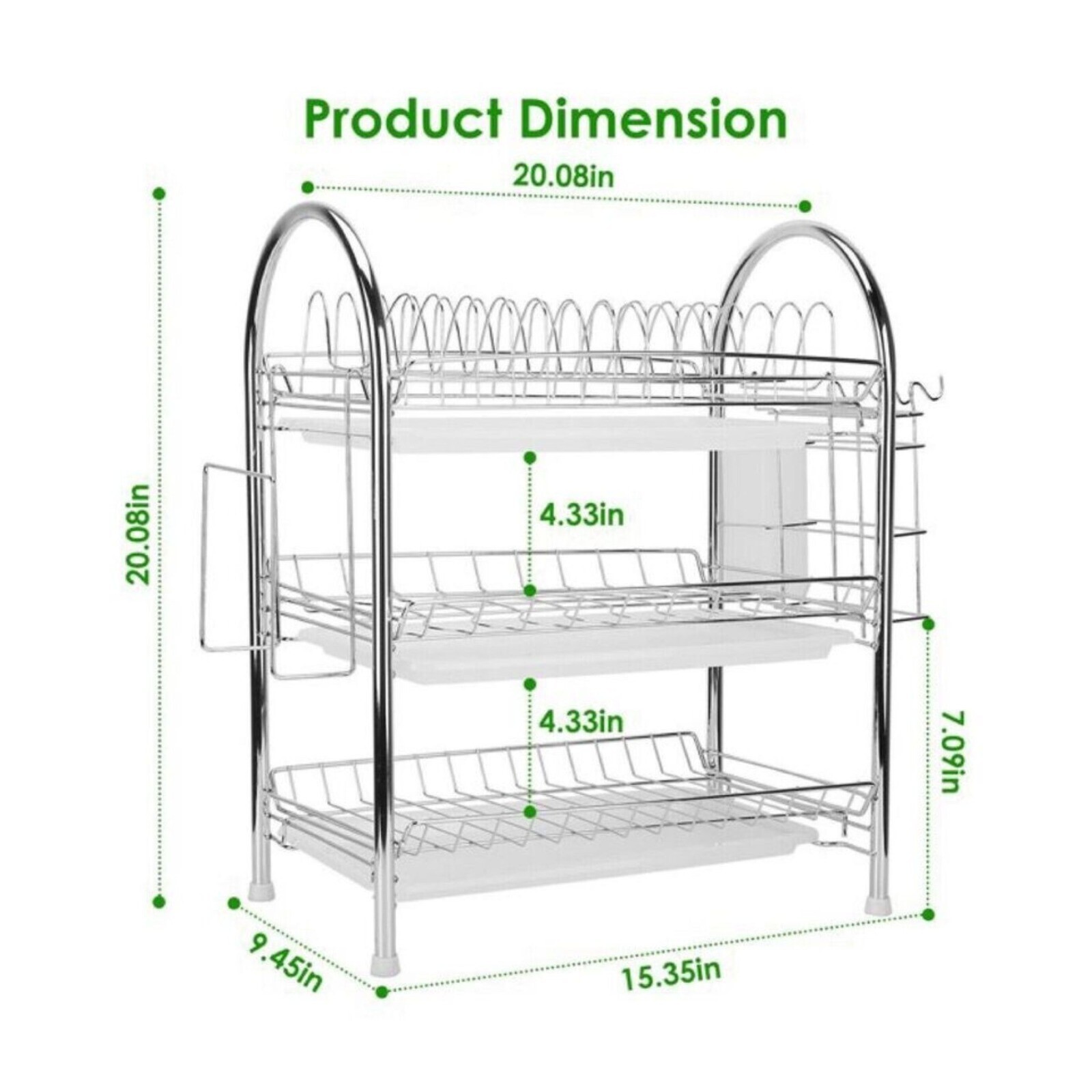 Sink Dish Drying Rack 3-Tier Stainless Kitchen Shelf Cutlery Drainer