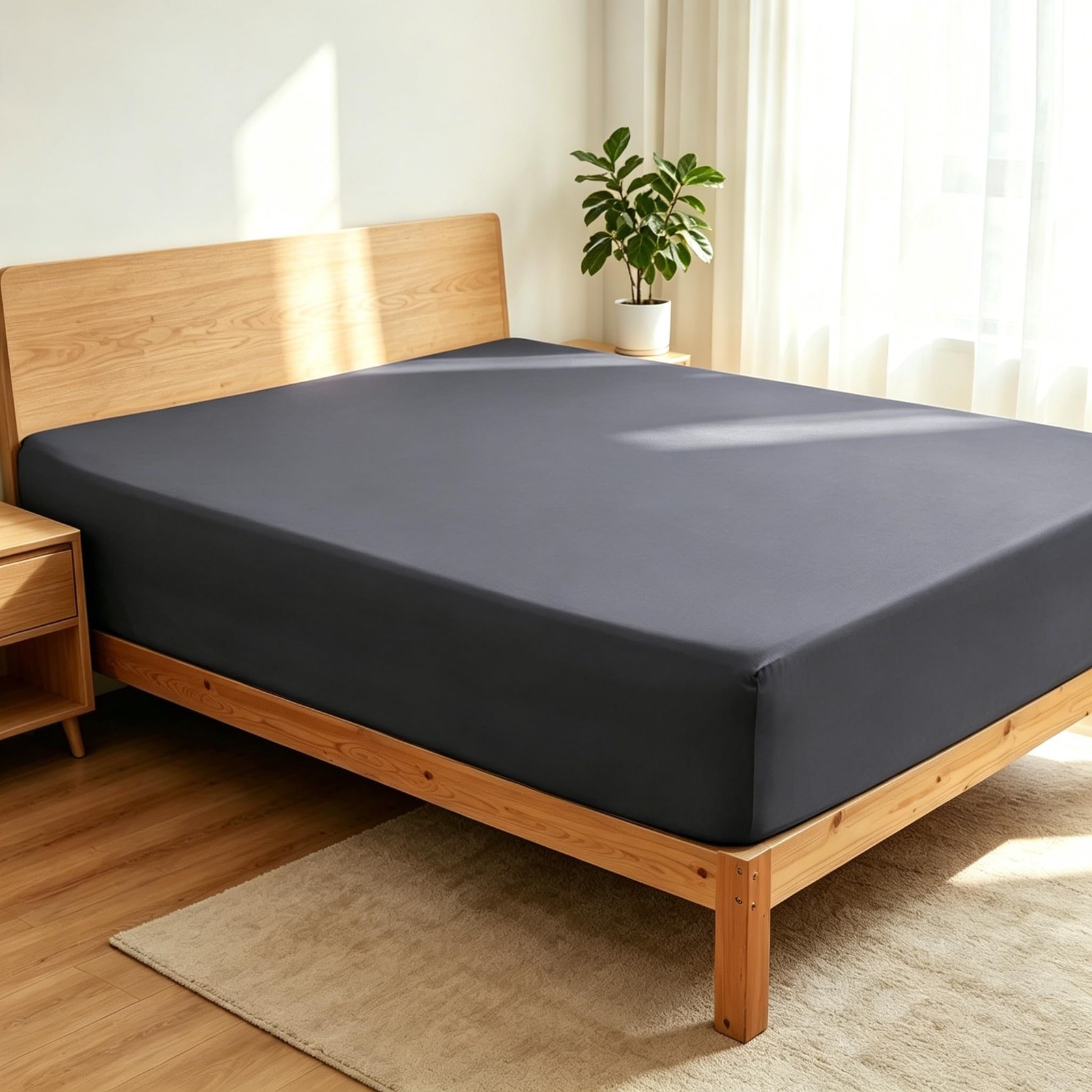 King 100% Egyptian Cotton 400TC Sateen Fitted Sheet Deep Pocket 15 In