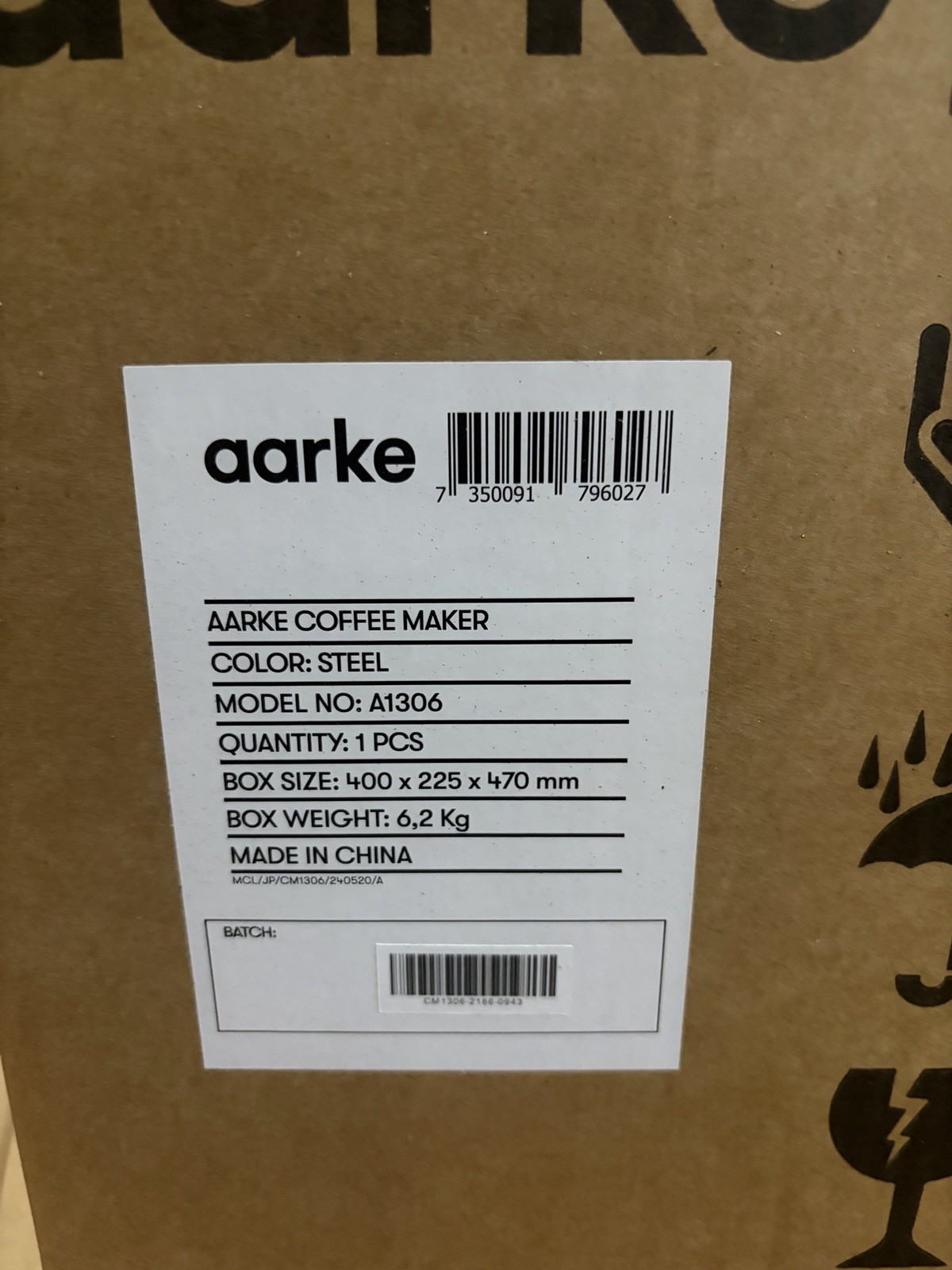 Aarke Stainless Steel Chrome Coffee Maker Electric Drip Coffee Brewer NR: A1306