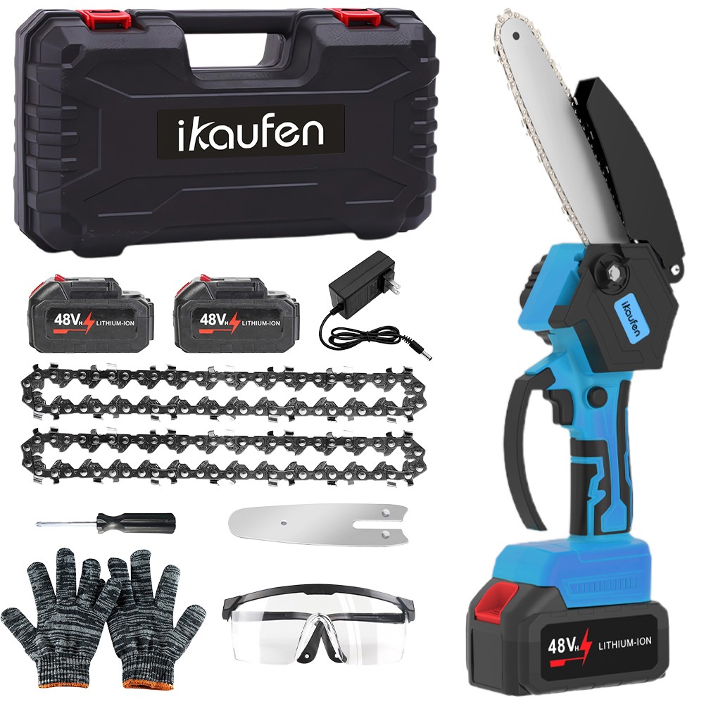 Mini Electric Chainsaw 8 Inch Cordless Handheld Pruning Saw 2 Battery Kit A07