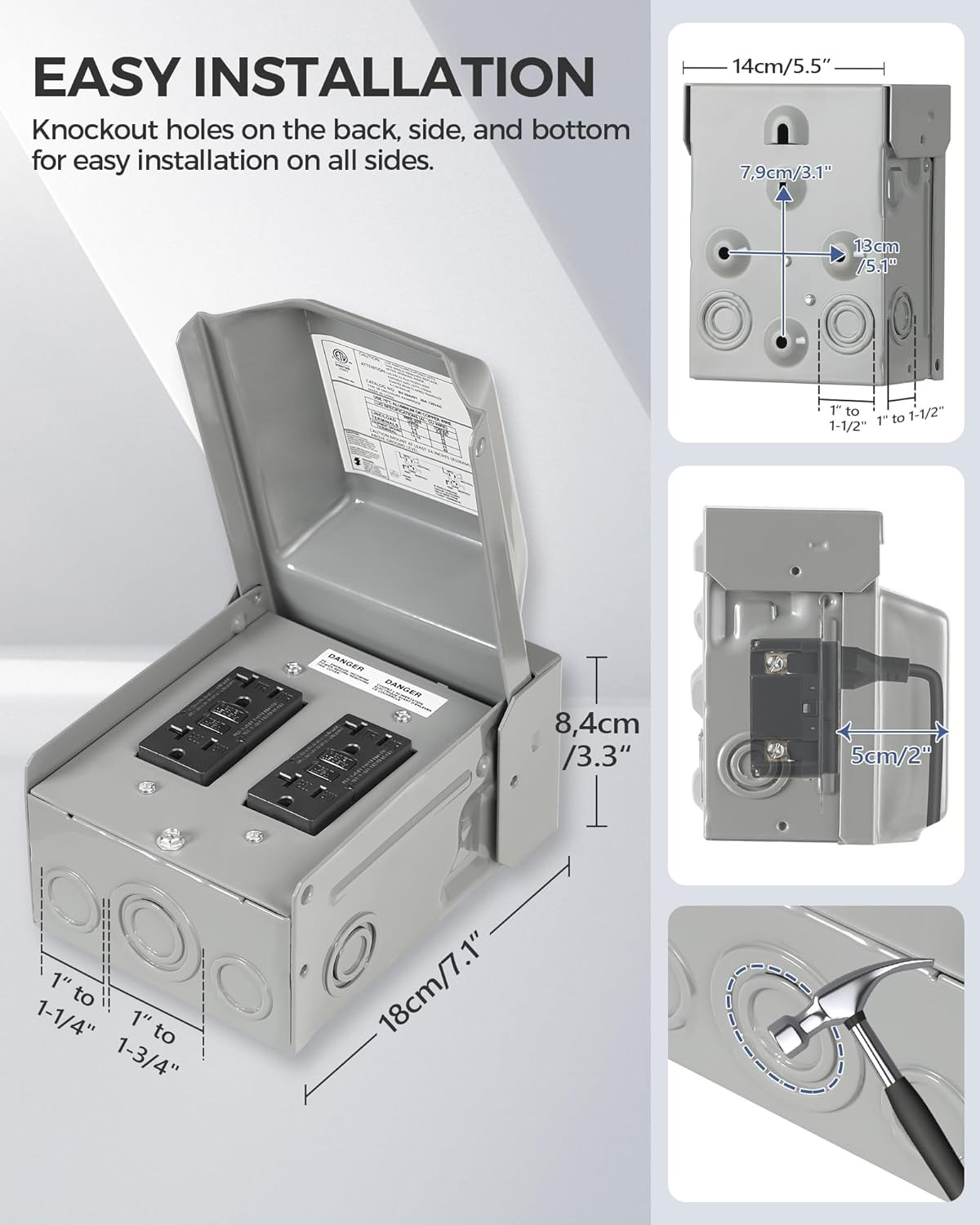 Outdoor Outlet Box, Waterproof Outdoor Electrical Outlet Box, Dual 20 Amp WRTR G