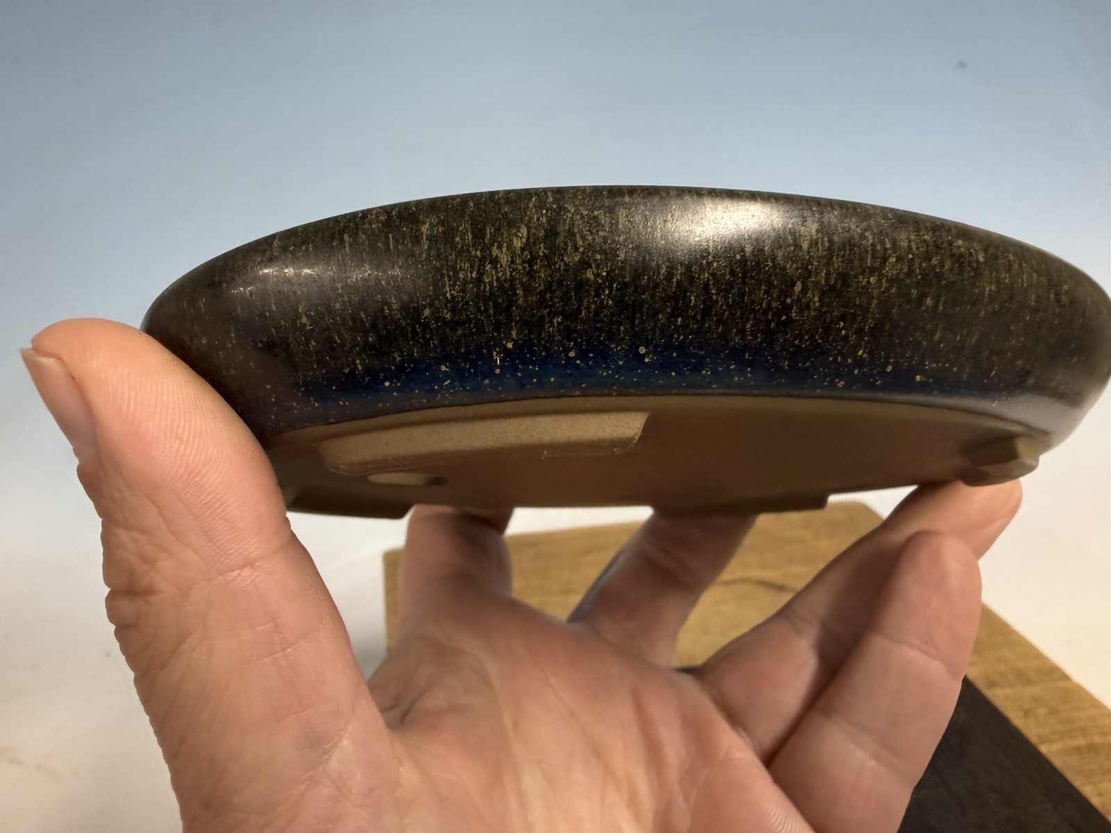 Japanese Unknown Maker Shohin Bonsai Tree Pot 6 1/8” Beautiful Blue Glaze