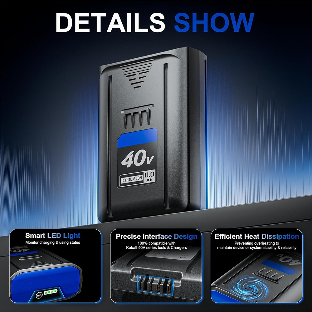 40V 6.0Ah Replacement Lithium Battery for Kobalt KB540-06 KB440-06 KB440-03 40V